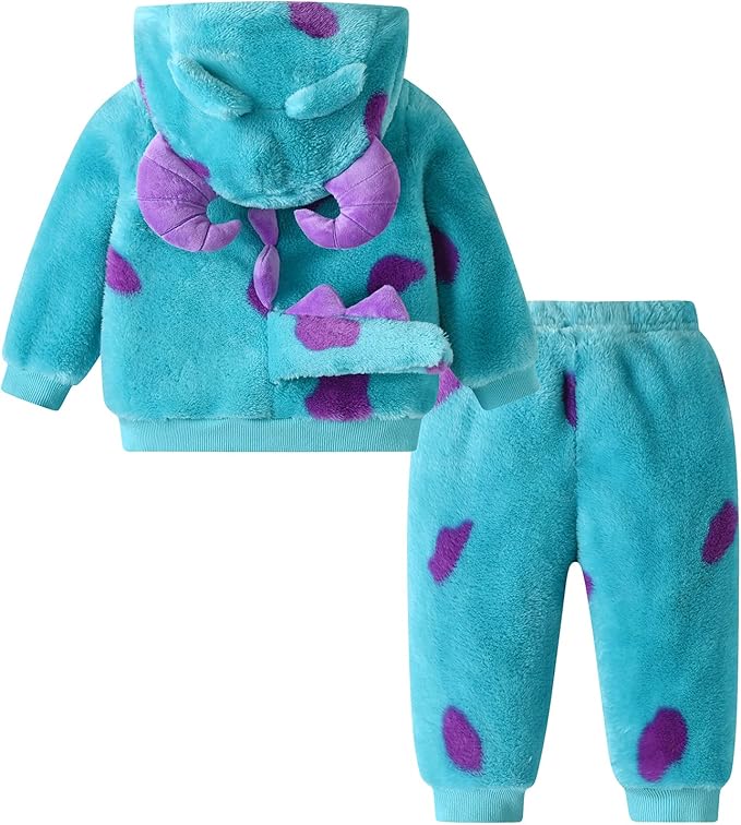 Toddler Girl Boy Halloween Costume Long Sleeve Plush Hooded Sweatshirts Pants Set Funny Monster Cosplay Outfits