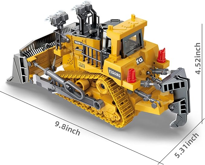 Dwi Dowellin Rc Bulldozer Toys for Boys,Construction Remote Control Bulldozer with Metal bulldozing Shovel Lights/Sounds for Kids Boys