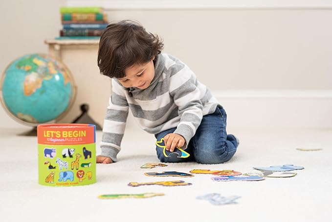 Crocodile Creek Let’s Begin Puzzle - Ten 2-Piece Beginner Puzzles for Ages 2 and Up - Heavy-Duty Storage Canister with Handle - Colorful Dinosaurs Design - Each Puzzle is 6" L x 4" H Finished