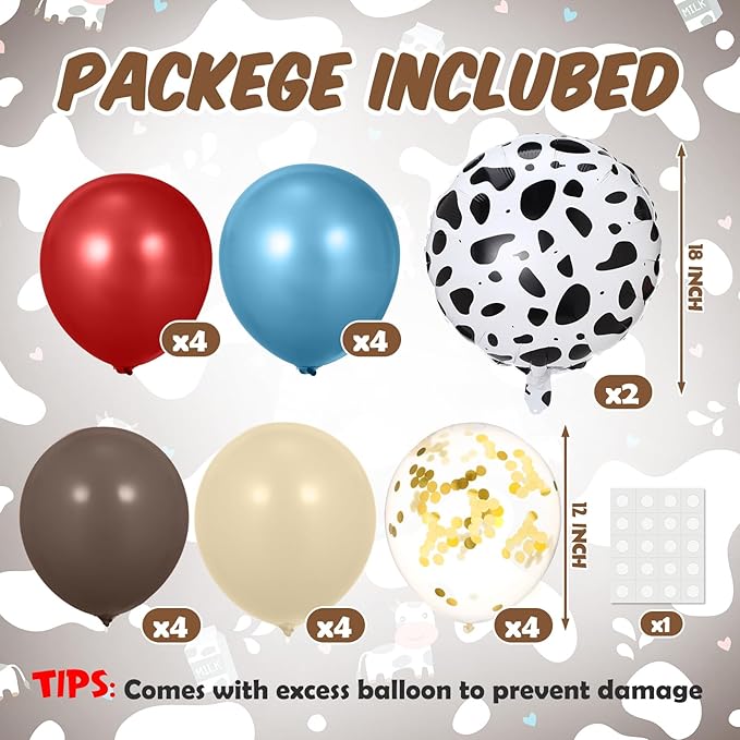 2 Sets Farm Animal Decorations Table Centerpiece Red Brown Blue Balloon Stand Kit with Large Cow Print Foil and Latex Balloon for Farmhouse Country Animal Baby Shower Birthday Supplies