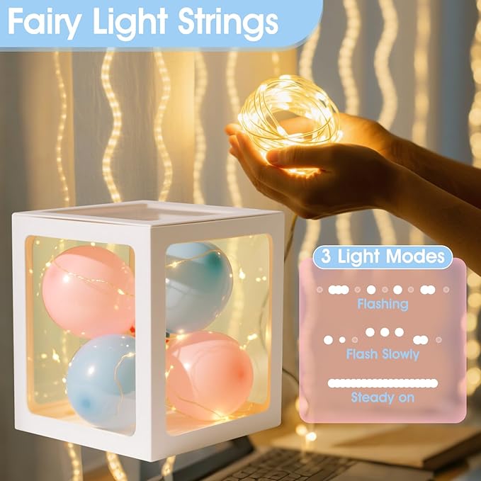 Ledido Baby Boxes with Letters for Baby Shower Decoration, 4 pcs Clear Baby Balloon Boxes Blocks with LED Fairy String Lights 38 Balloons for Boy Girl Gender Reveal Birthday Party (White)