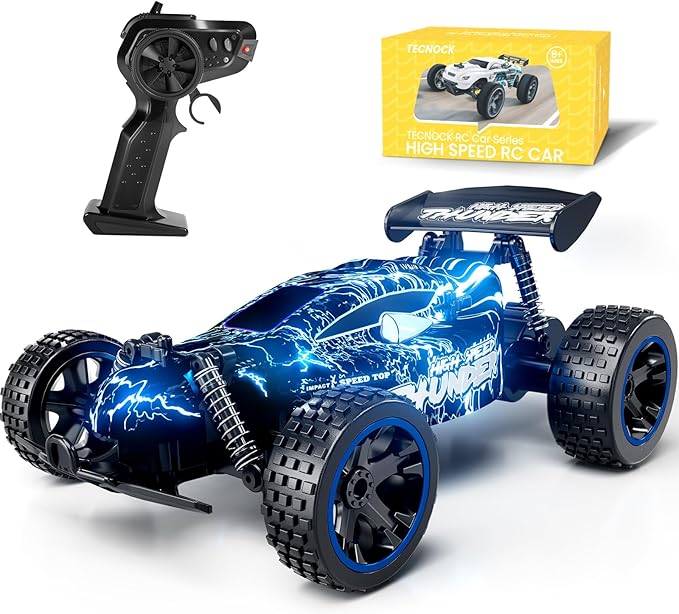 Tecnock RC Cars for Kids, 1:18 Scale 2WD RC Car with LED Lights, 2.4GHz Remote Control Car with USB-C Easy Charging & 50 Mins Playtime, Toys Gifts for Boys & Girls Ages 8-12