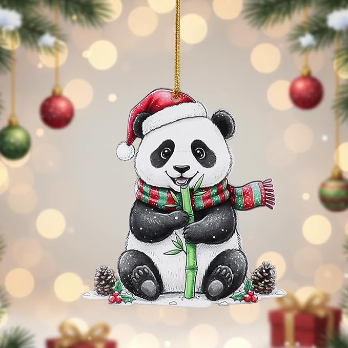 6 Pcs Panda Christmas Ornaments for Tree, Cute Acrylic Hanging Decorations, Unique Animal Theme Holiday Decor for Home