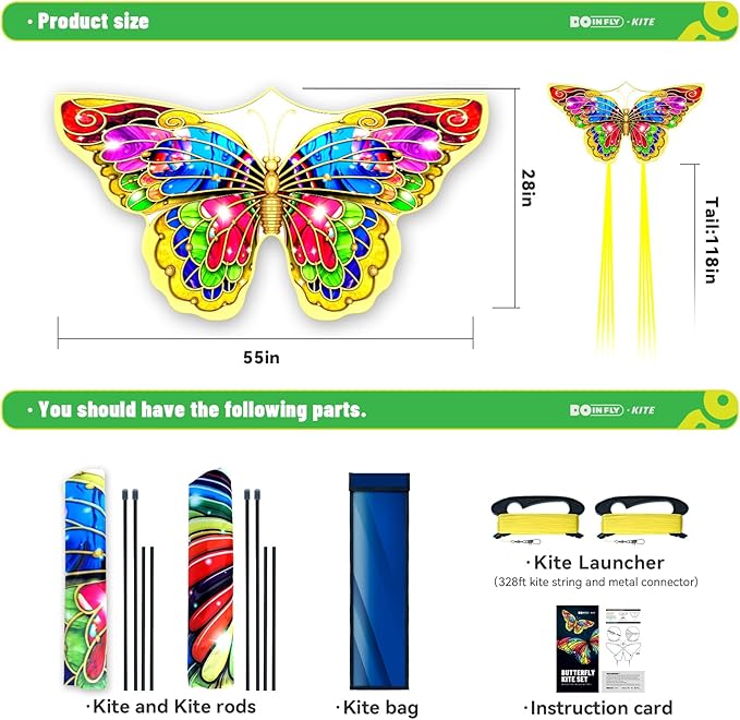 Butterflys for Kids, Beautiful Kite Easy to Fly for Beginners with 328 ft Line & Line Winder, Easy to Fly for Beach Trip and Outdoor Activities (Butterfly Kite Set 2)