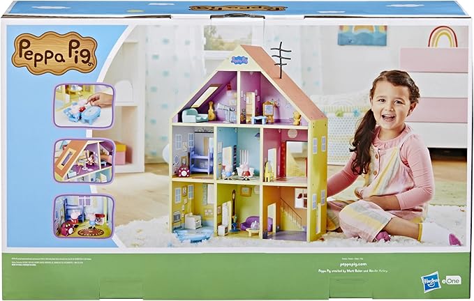 Peppa Pig Wooden Deluxe Playhouse, 8 Rooms, Includes 2 Fun Figures and 29 Accessories, Made of Responsibly Sourced Wood, for Ages 3 and Up (Amazon Exclusive)