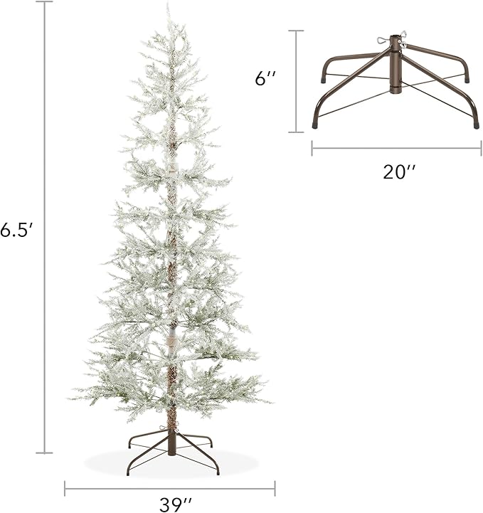Casafield 6.5FT Pre-Lit Sparse Flocked Pine Artificial Holiday Christmas Tree, Warm White and Multicolored LED Lights with Sturdy Metal Stand