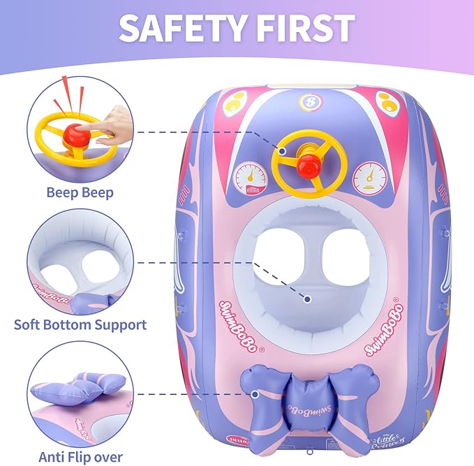 Swimbobo Toddler Pool Float with Seat Boat Inflatable Ride-on Car for Kids Outdoor Toys