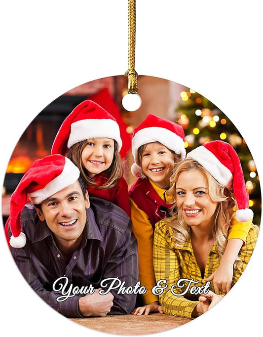 Personalized Christmas Ornaments 2025, Custom Christmas Ornaments with Photo & Text Hanging Ornament, Customized Christmas Tree Decorations Gifts for Family, Kids, Friends, Couples, Wedding