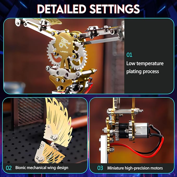 3D Metal Puzzles for Adults, Metal Model Kits for Adults Ornithopter, Mechanical Steel 3D Puzzle Stainless Steel Ornaments for Men Women Art Craft Gifts Toys(Gold).