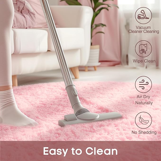 Ophanie Pink Rug for Bedroom Girls, Kids Fluffy Kawaii Fuzzy Furry Shag Area Rug, Cute Plush Soft Shaggy Bedside Round Rugs 4Ft, Indoor Circle Carpet for Teen Nursery Dorm Home Room Decor Aesthetic