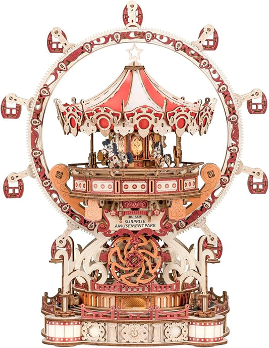 3D Puzzles for Adults, Wooden 3D Puzzle Model Surprise Amusement Park Music Box Toys Building Kits, DIY Wood Crafts Cool Toy Hobbies for Men Women, Creative Assembly Gifts