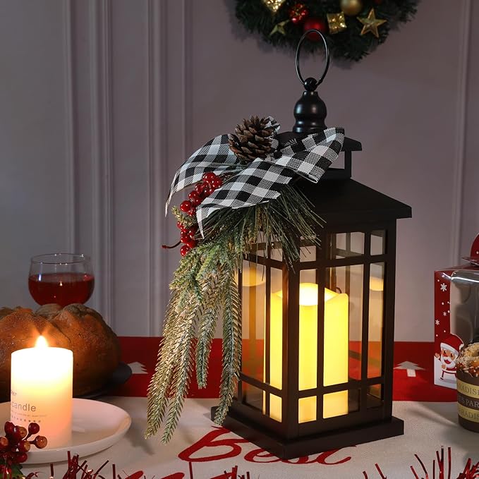 Christmas Decorations Christmas Lantern, Christmas Decor Candle Lanterns, 14 Inch Flameless Candle Lantern, Outdoor Patios Indoor Home Table Fireplace Farmhouse Decorations,Holiday Xmas Gifts
