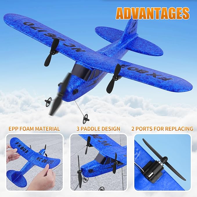 2CH RC Airplane Toys, RC Plane Ready to Fly, 2.4GHz Remote Control Airplane Easy to Fly RC Glider for Kids & Beginners (Blue)