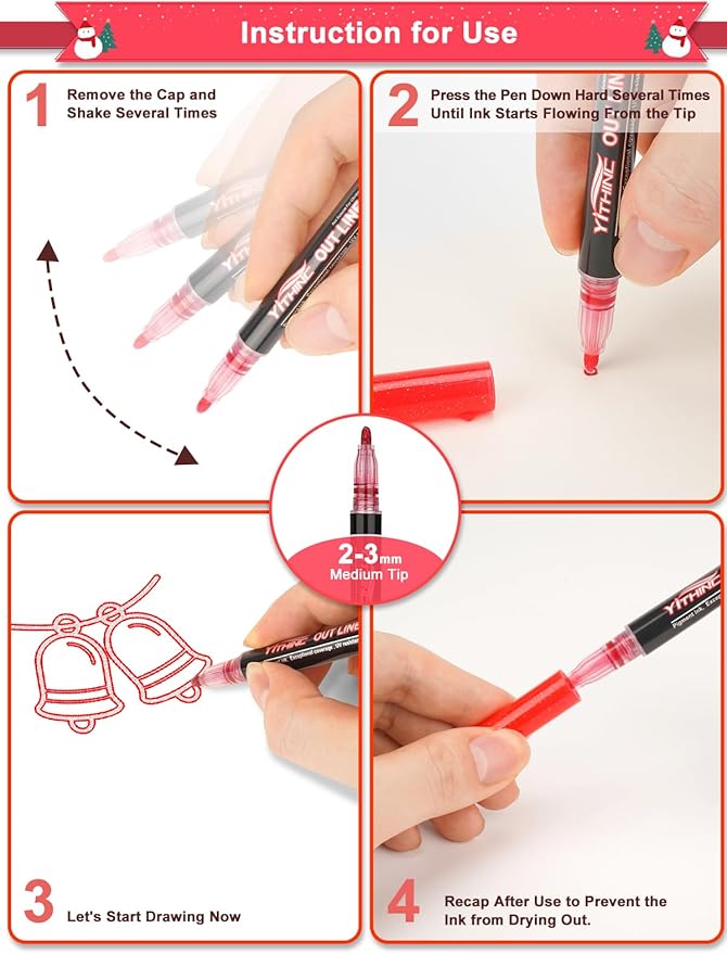 Outline Shimmer Markers, Christmas Stocking Stuffers for Tween Teen Girls Gifts Trendy Stuff, 48 Glitter Metallic Gel Pens Coloring, Arts Crafts Supplies Kits for Kids Boys Ages 4, 6, 8, 10, 12