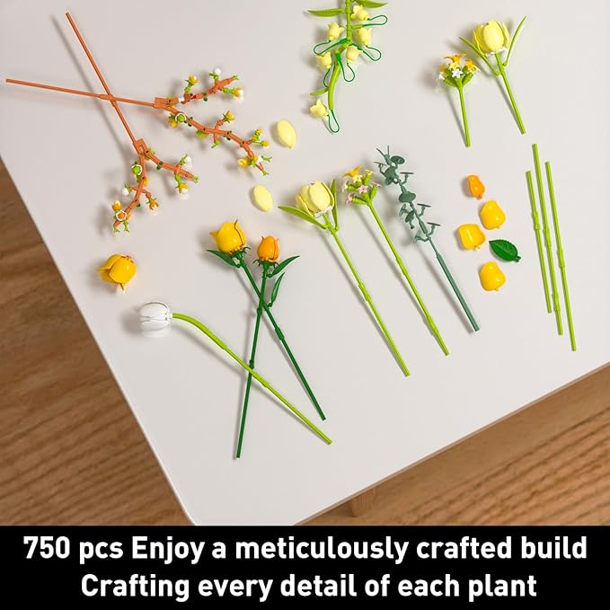 Rose Bouquet Building Set for Adult - Compatible with Lego Flowers Botanical Collection - Christmas, Mother's Day & Valentine's Gifts for Women & Girls Home Decor