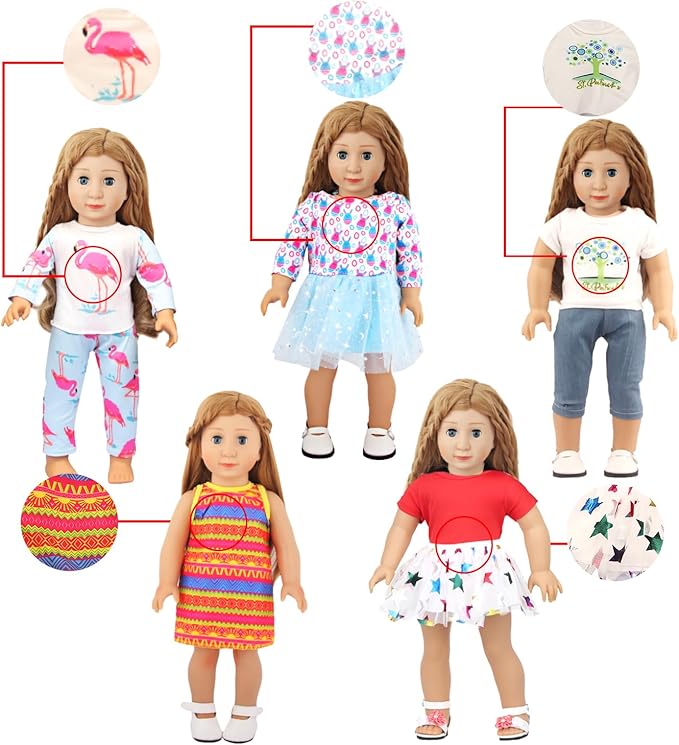 10 Sets of 18 Inch American Doll Clothes, Including 10 of Doll Clothing Dress Outfits for Gift Dolls, Birthday Gifts for Kids