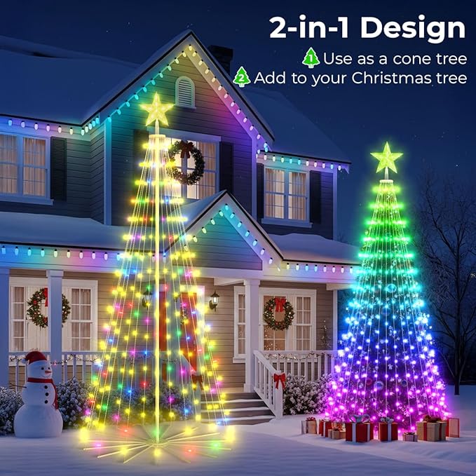 9FT Smart Christmas Cone Tree App Control DIY Color Changing Prelit LED Outdoor Christmas Tree Decorations Light Show, Waterproof Magical Large Xmas Tree with RemoteTimer for Yard Outside