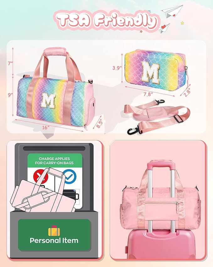 6 7 8 9 10 Year Old Girls Birthday Gift-Girl Gym Bag with Shoe Compartment, Kid Personalized Weekender Overnight Bags, Initial Travel Tote with Makeup Pouch, Easter Gifts for Teen (Letter Q)