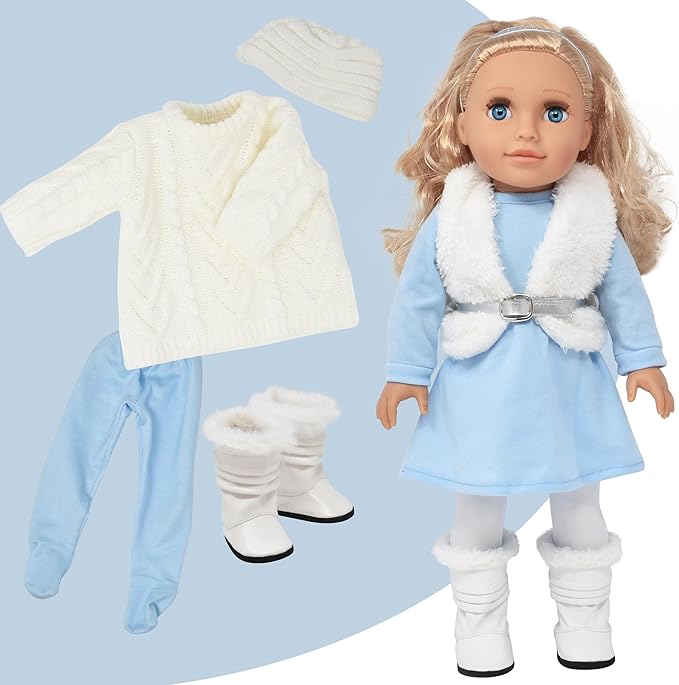 18 Inch Girl Doll with Clothes Set in Gift Box, Fashion Princess Doll with Beautiful Long Blond Hair Blue Eyes with 2 Outfits, Boots and Accessories for Girls and Kids