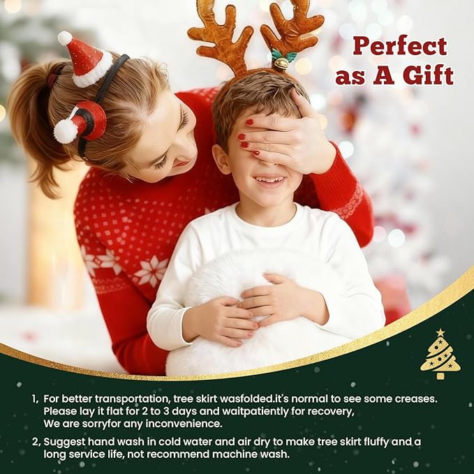 iMucci 72inch Extra Large Wool Fur Christmas Tree Skirt 2024 Update Snowy White Wool Fur Xmas Tree Skirt Christmas Home Holiday Party Decorations