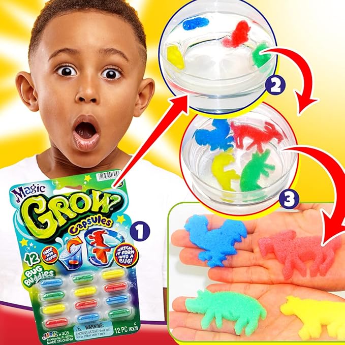 JA-RU Magic Grow Capsules for Kids - Water Growing Toys (24 Pack, 12 Capsules Each) Expanding Sea Creatures, Dinosaurs, Farm Animals Foam Bath Toys. Bulk Science Party Favors 305-24p