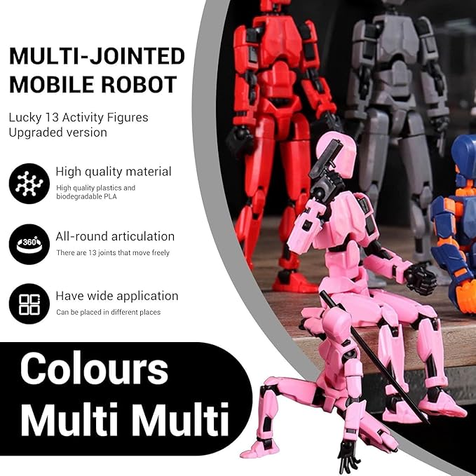 6 Pack T13 Action Figures Updated Assembly, Titan 13 Action Figure, Dummy 13 Figure Set,Nova 13 Robot Toy, Lucky 13 Action Figure 3D Printed Multi-Jointed Movable, Birthday Gift for Kids Boy