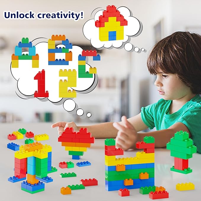 Building Blocks for Toddler (126Pcs) Stacking Toys with 4 Cars, Learning and STEM Fun Montessori Toys, Educational Blocks Age 3+ for Kids Boys & Girls Birthday, Compatible with All Major Brands