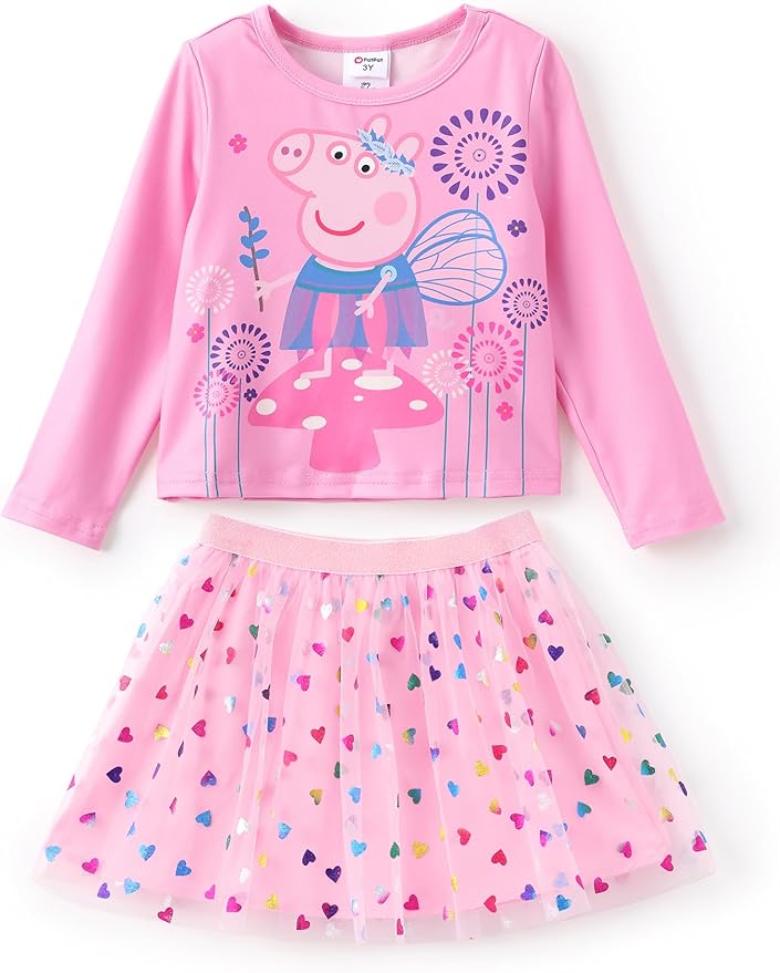 Peppa Pig Girls Skirt Sets Long Sleeves Top Shirt and Skirt Fall Outfits Cute Clothing Sets for Birthday Party Toddler Girl