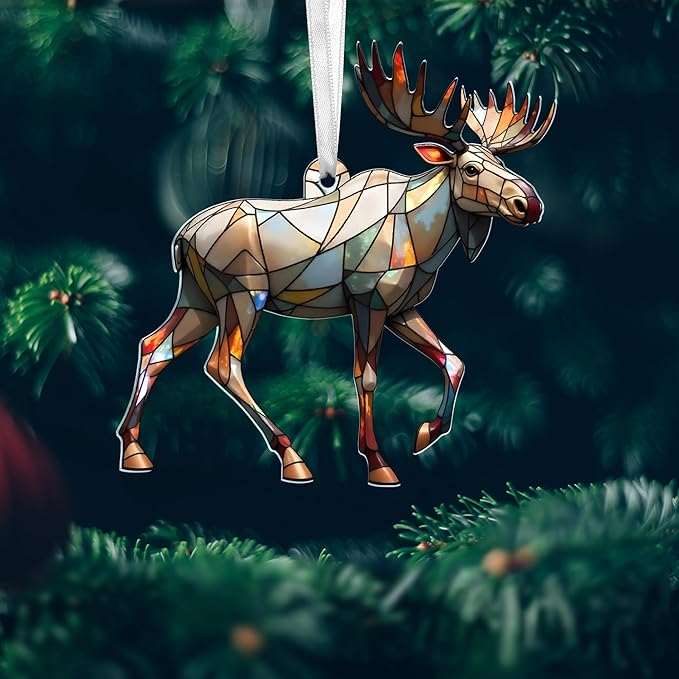 FLAGWIX Christmas Moose Gifts for Women Men - Acrylic Christmas Ornaments 2025 - Moose Ornament, Deer Ornaments for Tree, Deer Hunter Gifts for Mom Dad Family Friend, Outdoor Reindeer Decorations