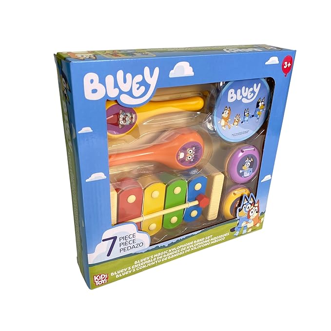 Bluey's Magic Xylophone 7 Piece Band Set - Learn to Play Instruments Music Education for Kids and Preschoolers Ages 3+