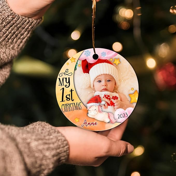 Personalized Baby's First Christmas Ornament 2025, My First with Photo & Name, Personalized Babies Baby Boy Girl First Christmas Tree Ornament Gift for Newborn Parents