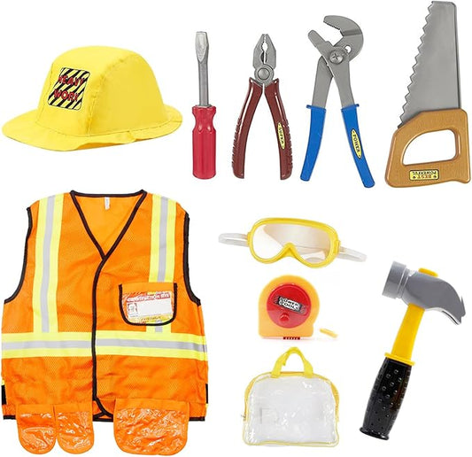 Construction Worker Costume Kids Dress Up Role Play Pretend Worker Costume Kits for Halloween