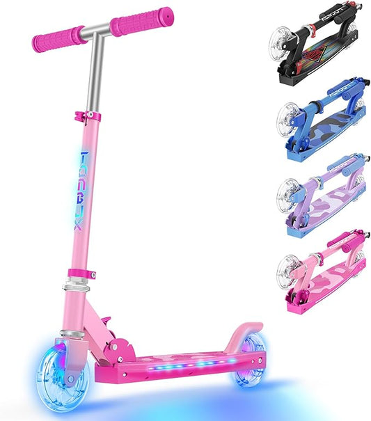 TONBUX Scooters for Kids 5-7, 2 Wheel Scooters with Cool Light Up Stem, Wheels, and Deck, 3 Level Adjustable Height Kick Scooter, Foldable and Lightweight Scooter for Kids 8-12