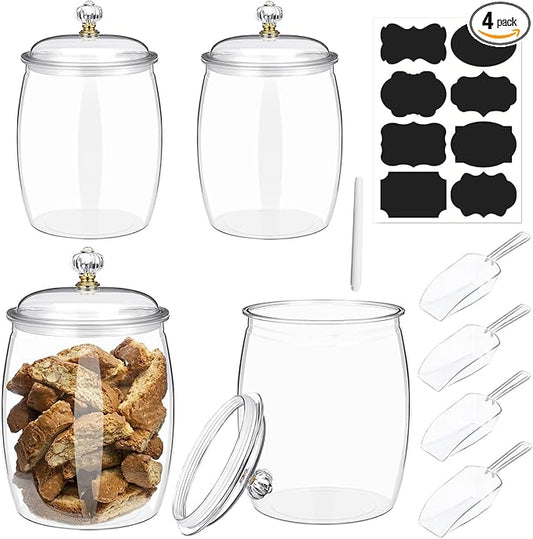 4 Pcs 64 oz Candy and Cookie Jar with Lids 4 Spoons Plastic Jars Decorative Apothecary Jars Candy Buffet Containers Clear Can Airtight Food Storage Canister for Home Decoration Supplies