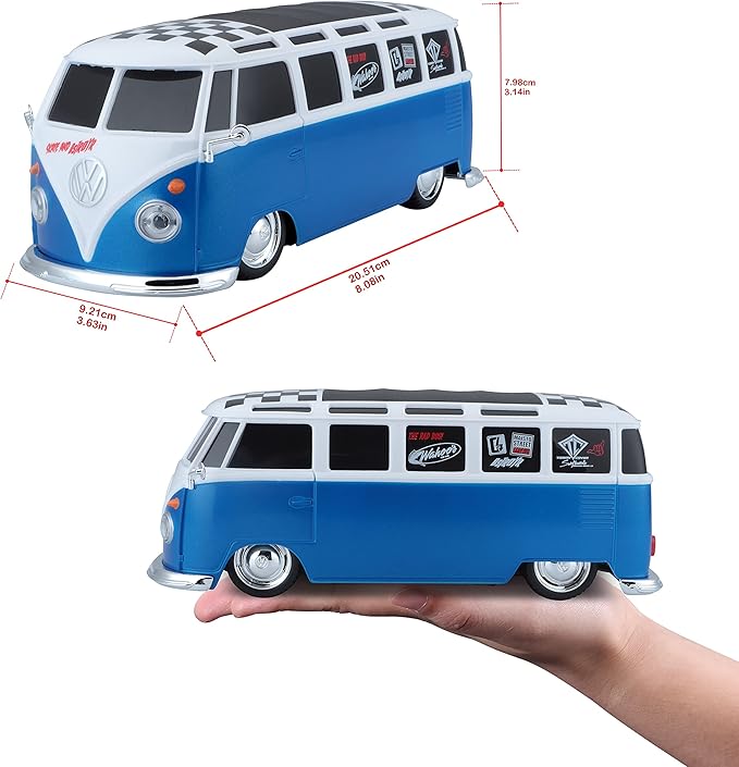 Maisto 1:24 RC VW Van Samba 2.4GHZ Remote Control Vehicle, White/Blue (81529-00000009)