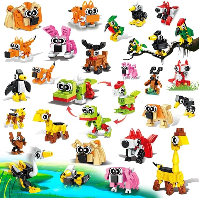 30 Pack Party Favors for Easter Gift, 750 PCS Animals Building Block Toy for Goodie Bag Stuffers, Classroom Student Prizes Children's Day Birthday for Kids Boys Girls Ages 6-12+