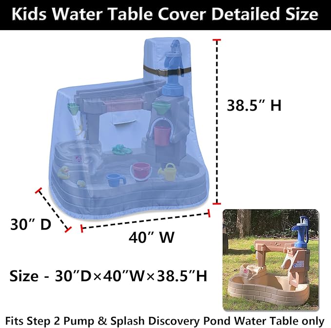 Kids Water Table Cover for Step2 Pump & Splash Discovery Pond Water Table, Outdoor UV, Fade-resistant, Wind and Dust Protection Toddlers Water Activity Table Cover(Blue)