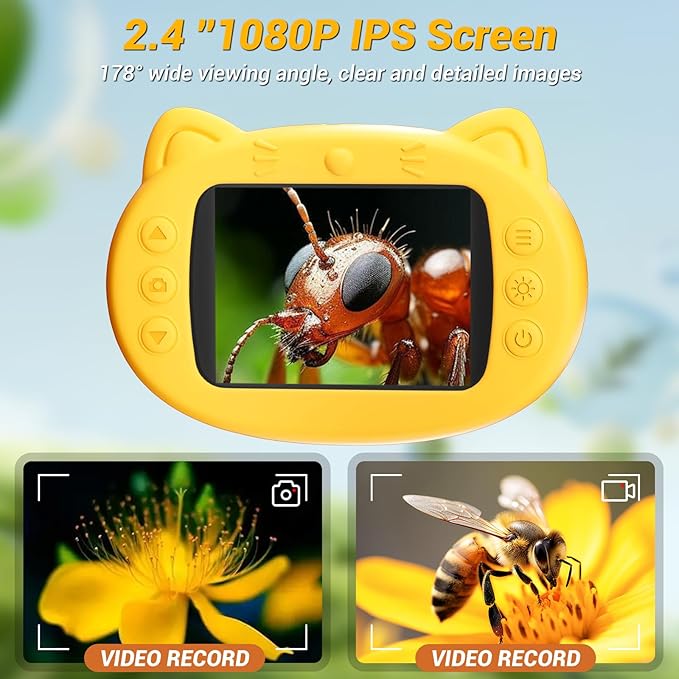 2.4" Screen Pocket Kids Microscope: 1000X Handheld Microscope for Photo and Video - Portable Science Kits STEM Toys – Christmas/Birthday Gifts for Girls & Boys Ages 3-12(Orange)