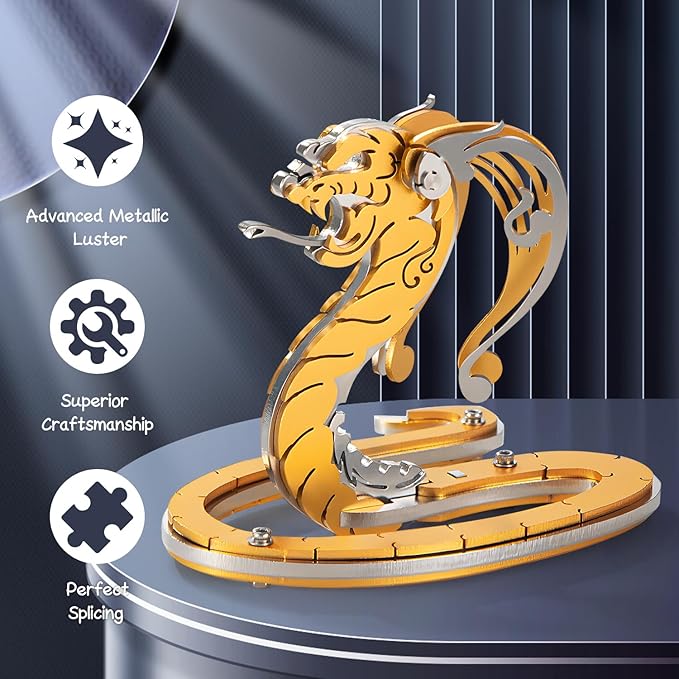3D Metal Puzzles for Adults, Metal Model Kits for Adults Mechanical, Gold Snake 3D Puzzle Stainless Steel Ornaments for Men Women Art Craft Gifts Toys(Zodiac Sign).