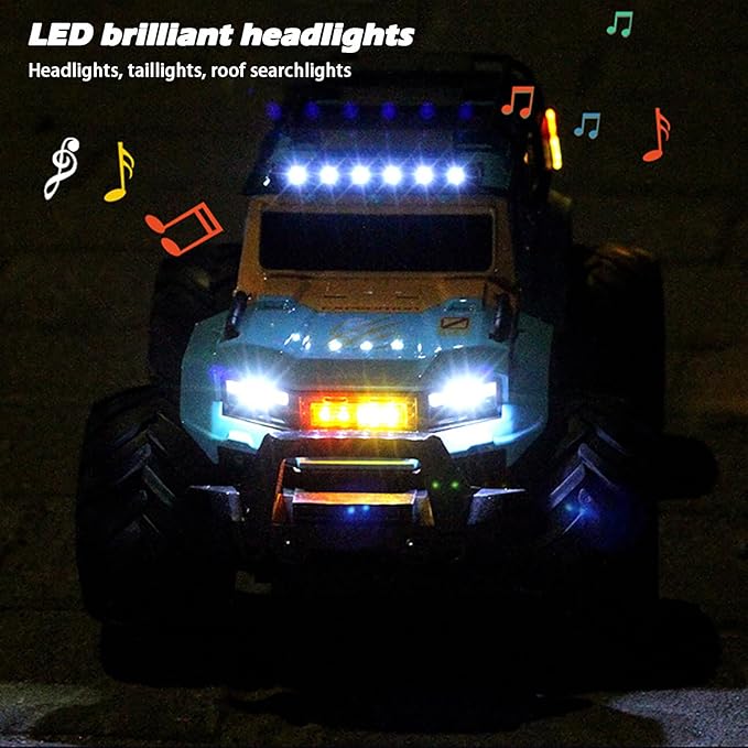 Amphibious Remote Control Car Waterproof Monster RC Cars 4WD All Terrain Off-Road Stunt Vehicle Toys with 2.4 GHz LED Lights for 6 7 8 9 10 11 12+ Year Old Kids Boys Girls Gifts Presents (Blue)