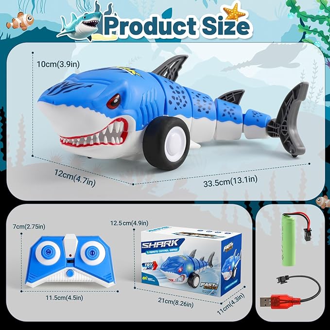 Shark Remote Control Car for Kids,2.4Ghz Electric RC Shark Toys with Glowing Light and Flexible Tail,Rechargeable Robot Shark Toys with Swing and Straight Mode, Hobby RC Car for Boys Girls