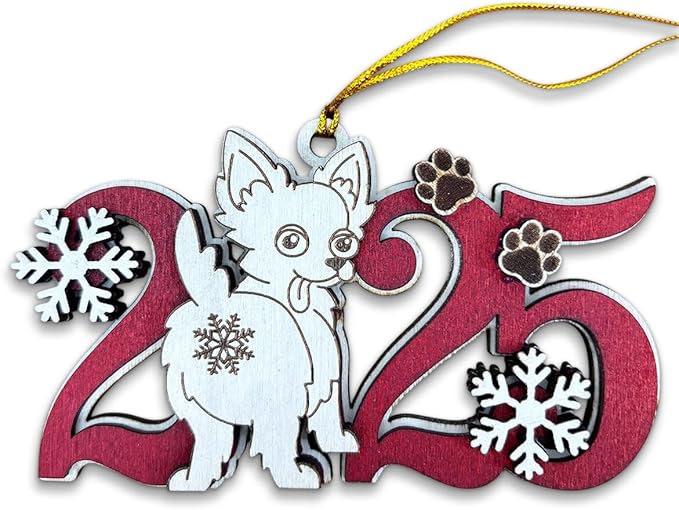 2025 Longhaired Chihuahua Christmas Ornament – Wooden Dog Ornament for Tree, Cute Puppy Holiday Decoration, Personalized Pet Lover Gift for Women, Men, Kids, Dog Mom & Dad