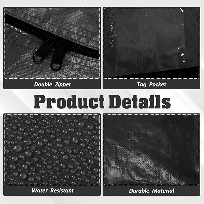 Windyun 4 Pack 177 Gallon Extra Large Storage Bags XXL Moving Bags with Zipper Handles Heavy Duty Jumbo Big Totes Box for Halloween Skeleton 4-12 Feet Christmas Tree Storage College Dorm Cloth (Black)