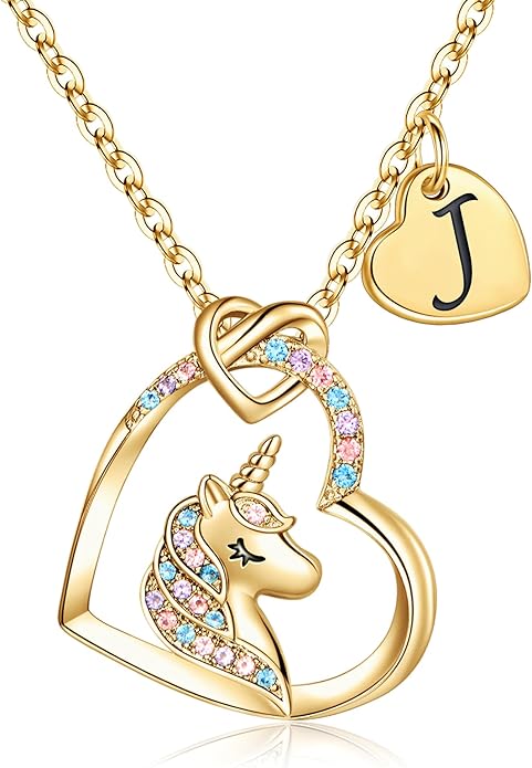 Hidepoo Stocking Stuffers for Teen Girls Kids - Colorful CZ Heart Pendant Initial Unicorn Necklaces for Girl Jewelry Birthday Gift Christmas Gifts for Grandkids Girls Kid