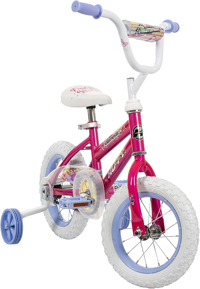 Huffy Illuminate Bike for Girls, 12/16/20 Inch Size Options, Ages 3+ Years Old, Removable Training Wheels (12" and 16" Only), Multiple Color Options, Easy Assembly, Streamers, Adjustable Seat, Durable