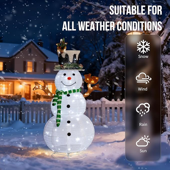 Snowman Outdoor Christmas Decorations with 120 LED Lights, 4ft Lighted Snowman with Metal Stand, Holiday Ornaments Xmas Decor for Home Porch Patio Yard Party (White with Squirrel, 4 FT)
