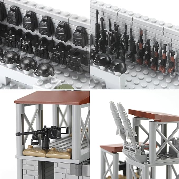 Military Base Building Bricks Set 389 Pieces Armory Defense Guard Tower Guns Army Weapons SWAT Gear Accessories for Soldier Figures Building Block Toy Compatible with Major Brands