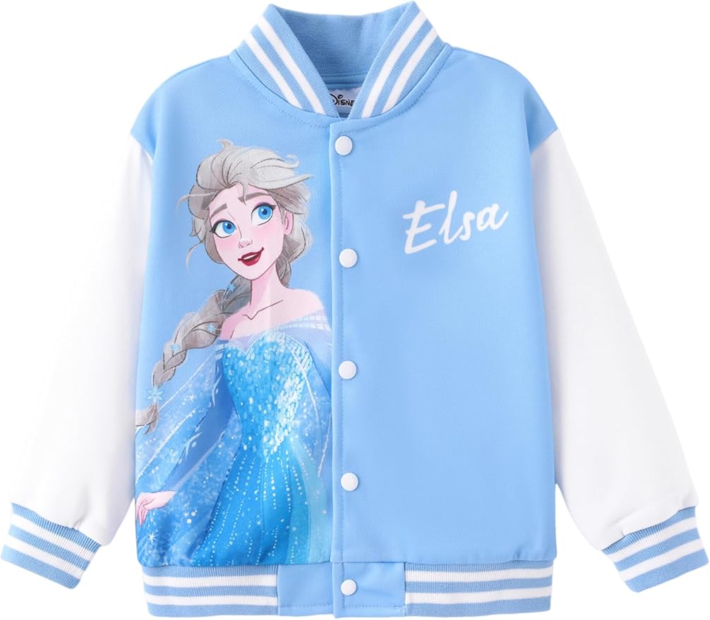 Disney Minnie Mickey Stitch Princess Frozen Elsa Marvel Jacket Lightweight Coat Button up Color Block Sweatshirt 2-14 Years