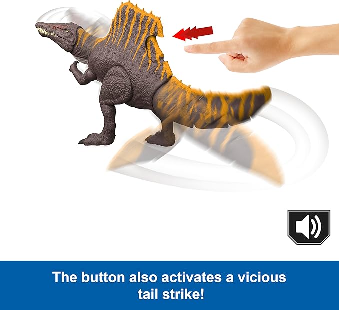 Mattel Jurassic World Rebirth Dinosaur Toy, Tail Thrasher Spinosaurus Action Figure with 2 Attack Moves, Movie-Accurate & Posable, Digital Play