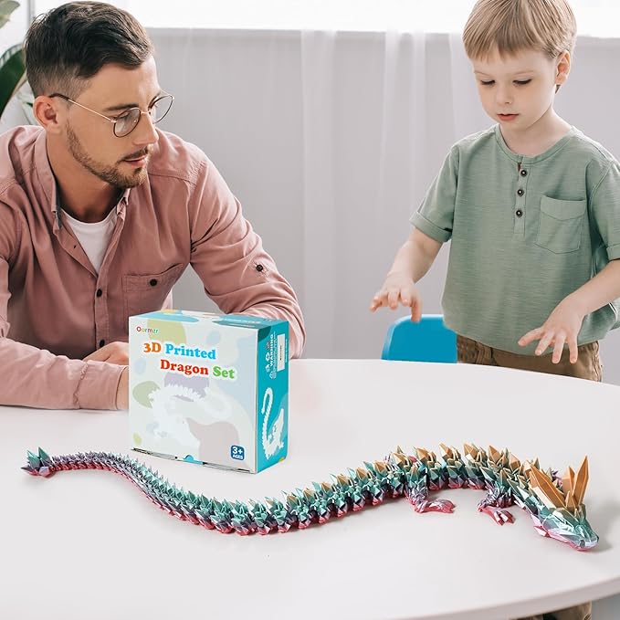 30'' 3D Printed Dragon - 3D Printed Toys, Articulated Crystal Dragon Large Rainbow Animal Fidget Toy, Decor Huge Dragons Collectible Figurines(Mixcolor4,30inch)